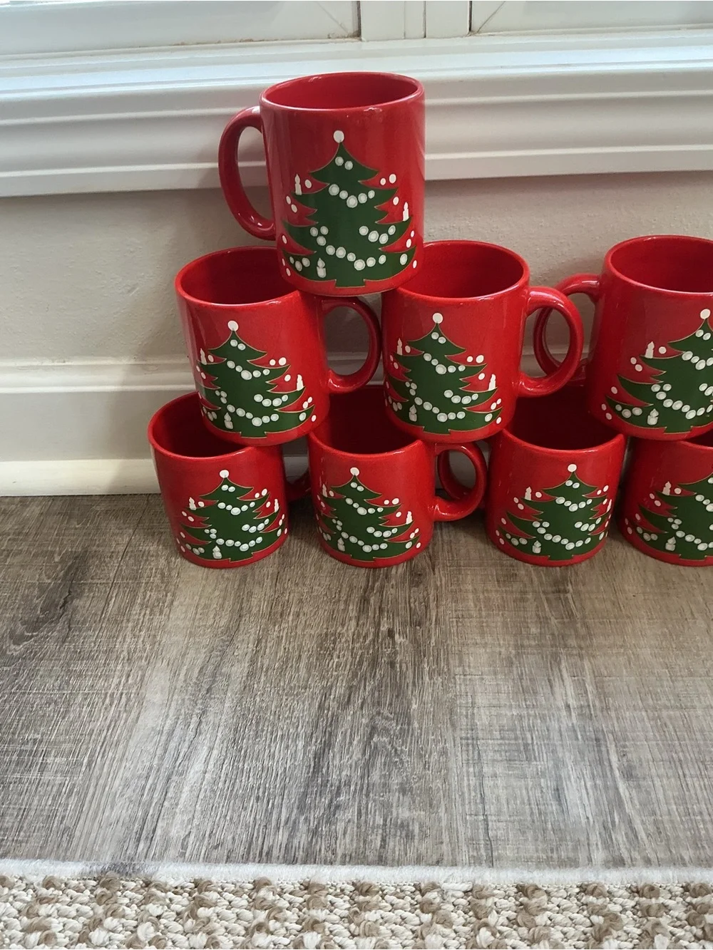 Lot of 8 Vintage Waechtersbach Christmas Tree Red Mugs Cups West Germany Vtg